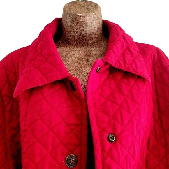 Denim & Co Reversible Quilted Jacket With Floral Print & Solid Red Design Button - Picture 2 of 16